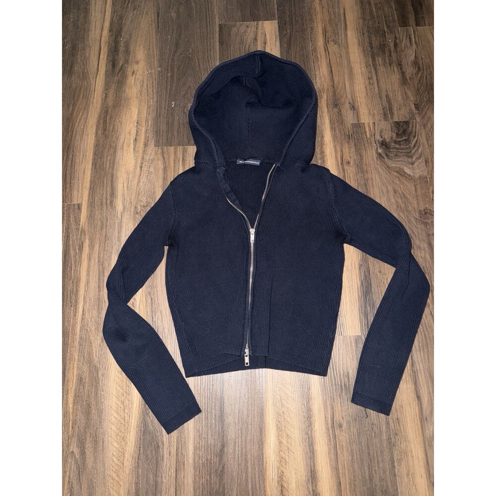 Brandy Melville Navy Cropped Zip-Up Hoodie One Size